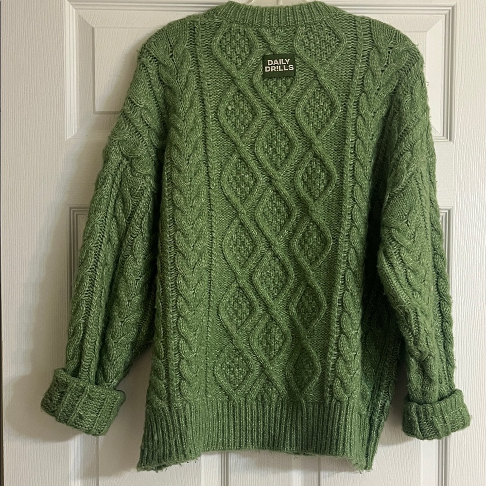 Daily Drills Olive Cable Knit Sweater